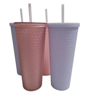 Holiday Time | Plastic Matte Textured Tumbler Set Pink & White